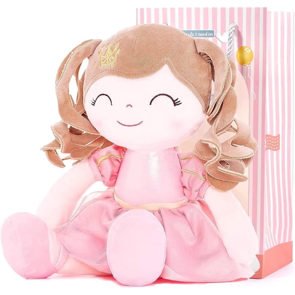 Gloveleya Toddler Plush Dolls Baby Girl Gifts Princess Doll Soft Girls Toy Crown Pink 13inches