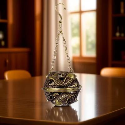 Soimiss Copper Hanging Incense Holder Aromatherapy Ball with Lock Circle for Home Decor