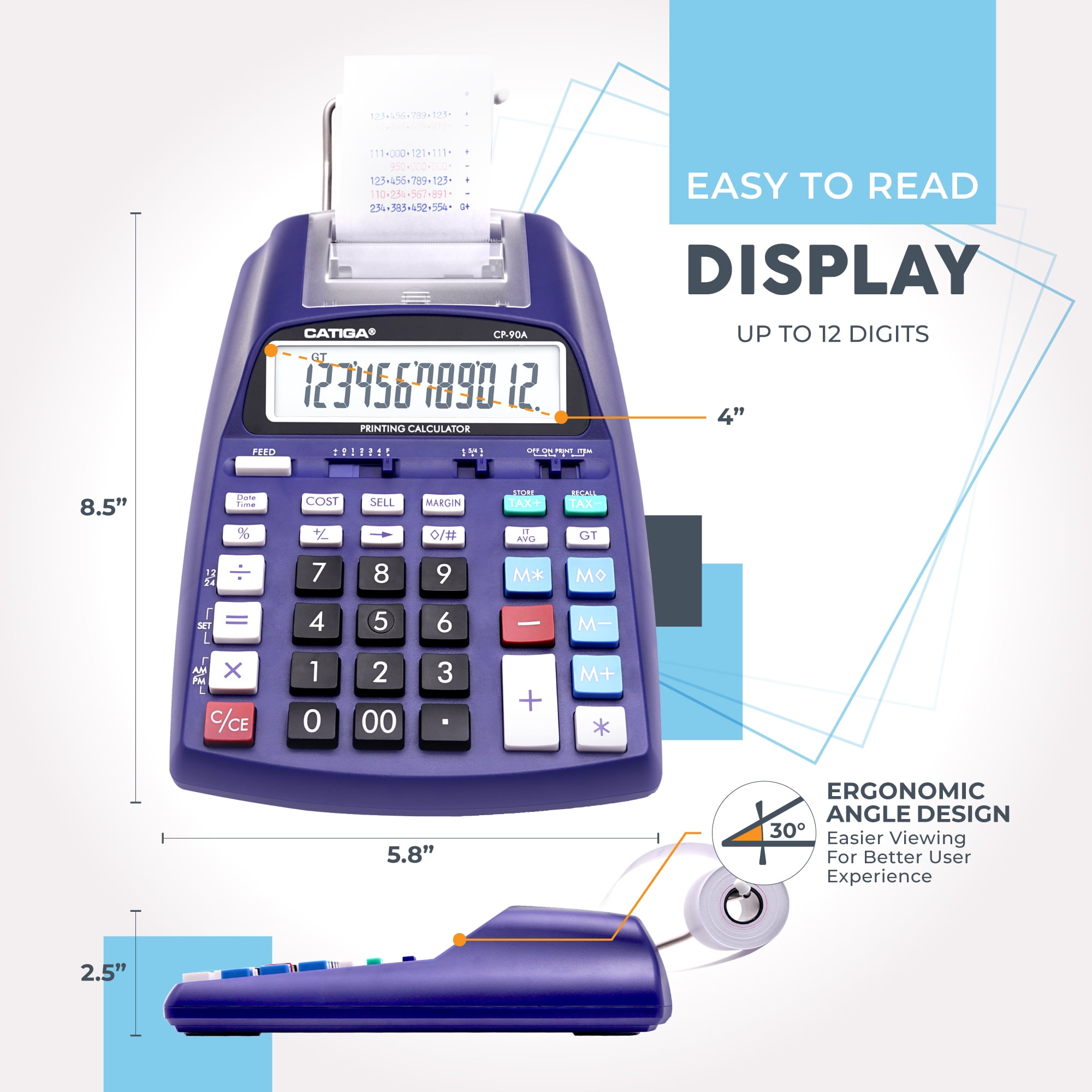 Printing Calculator with 12 Digit LCD Display Screen, 2.03 Lines/sec
