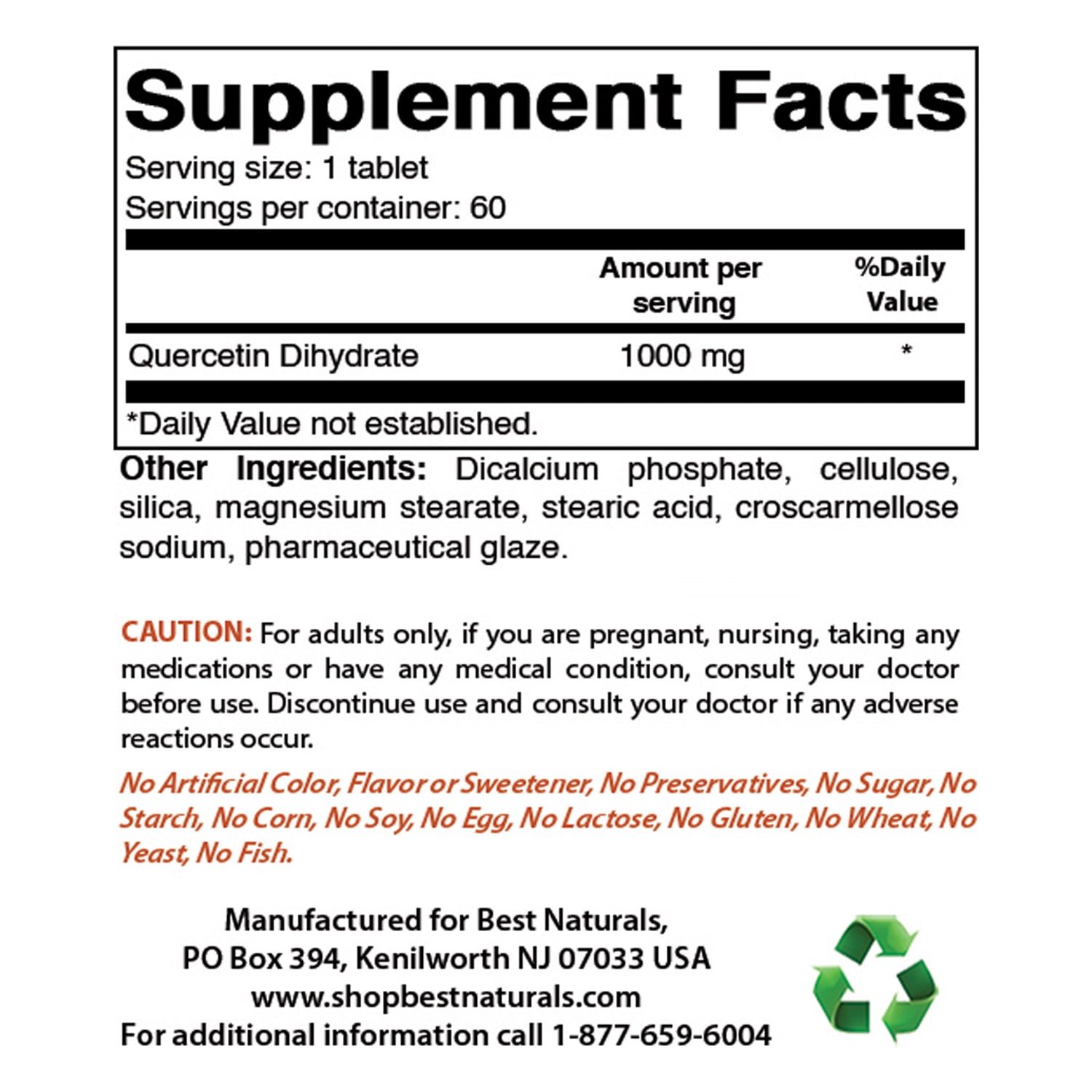 2 Pack Best Naturals Quercetin 1000 mg 60 Tablets | Immune Health