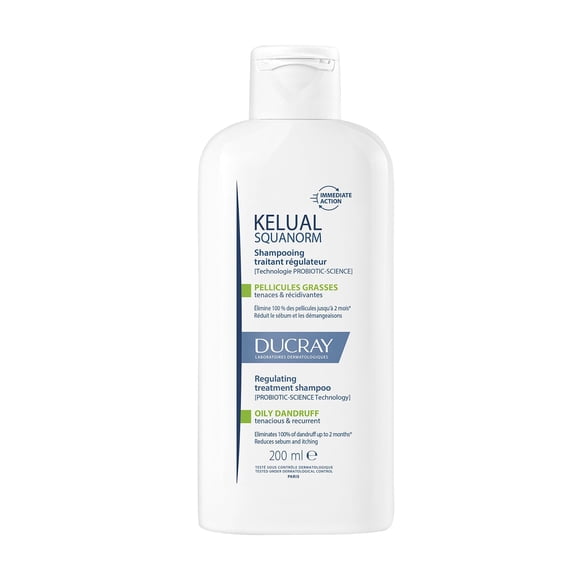 DUCRAY, Kelual Squanorm Shampoo Tratante, Para Caspa Grasa, Limpieza Reguladora y Anticaspa, 200 ml