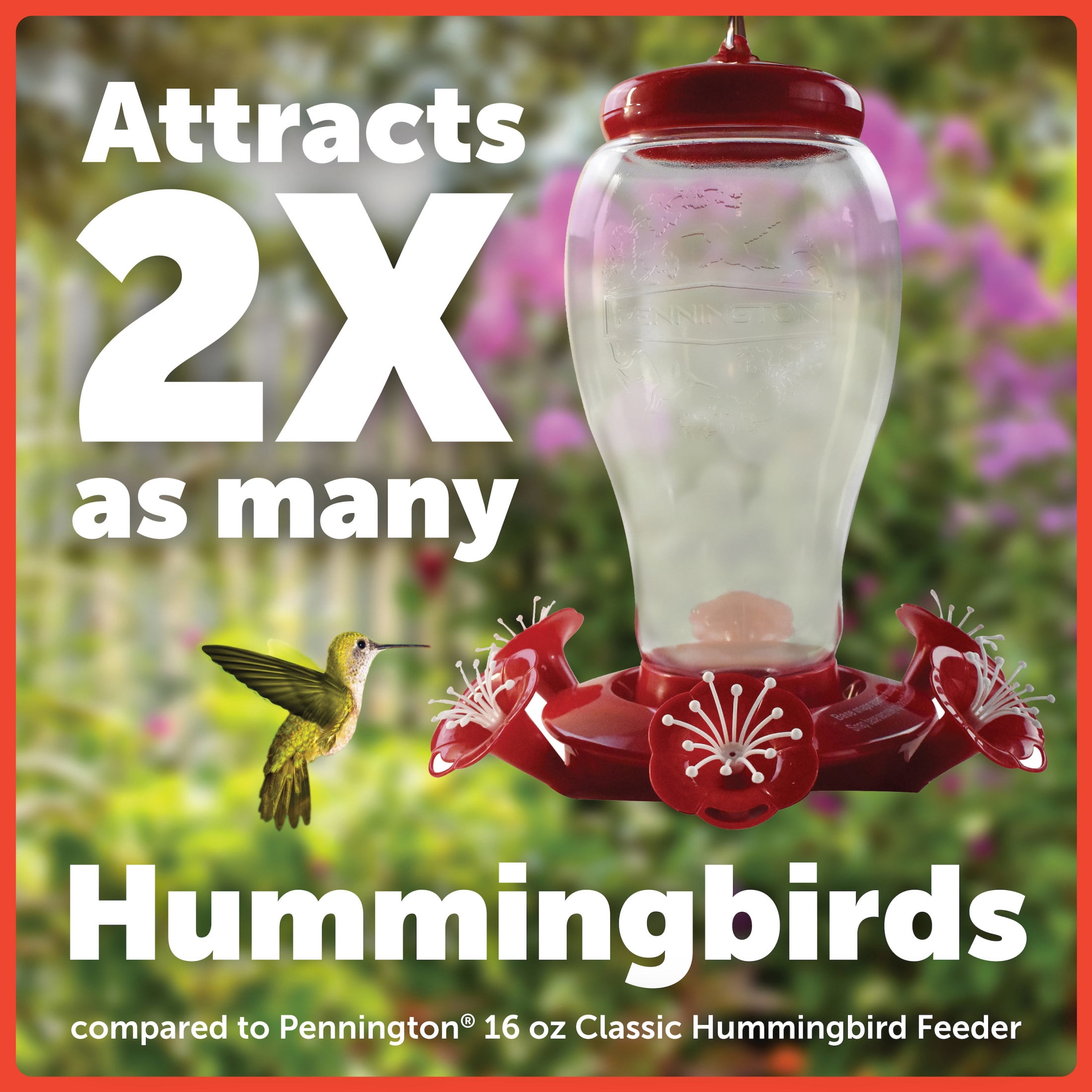 Pennington Large Plastic Red Hummingbird Bird Feeder, 64 oz. Capacity