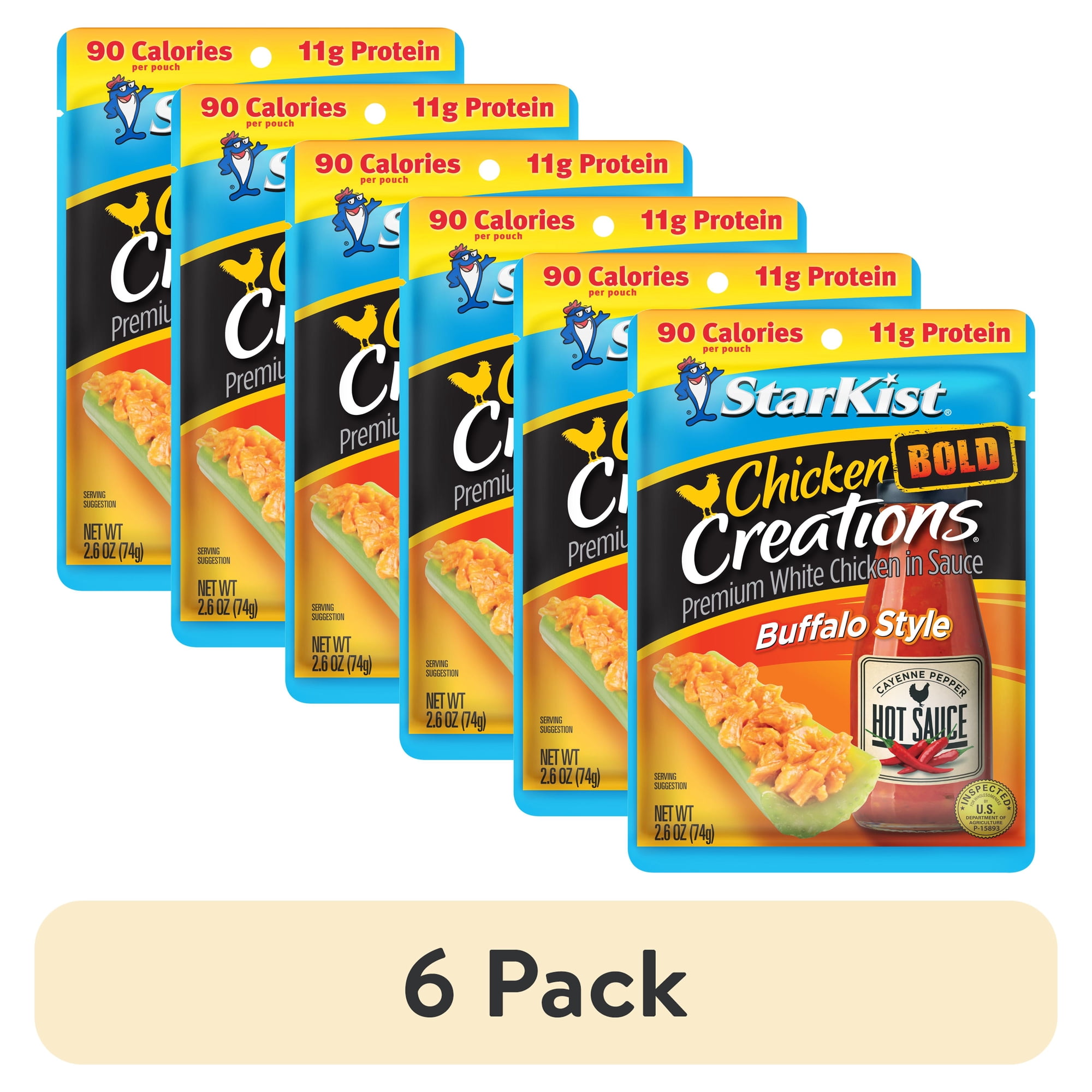 (6 pack) StarKist Chicken Creations BOLD Buffalo Style Fully Cooked Chicken , Gluten Free, 11g Protein, 2.6 oz Pouch