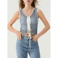 thumbnail image 3 of Musuos Womens Crochet Cutout Tank Tops Summer Sleeveless Tie Front V-Neck Vest  Aesthetic Clothes for Streetwear, 3 of 9