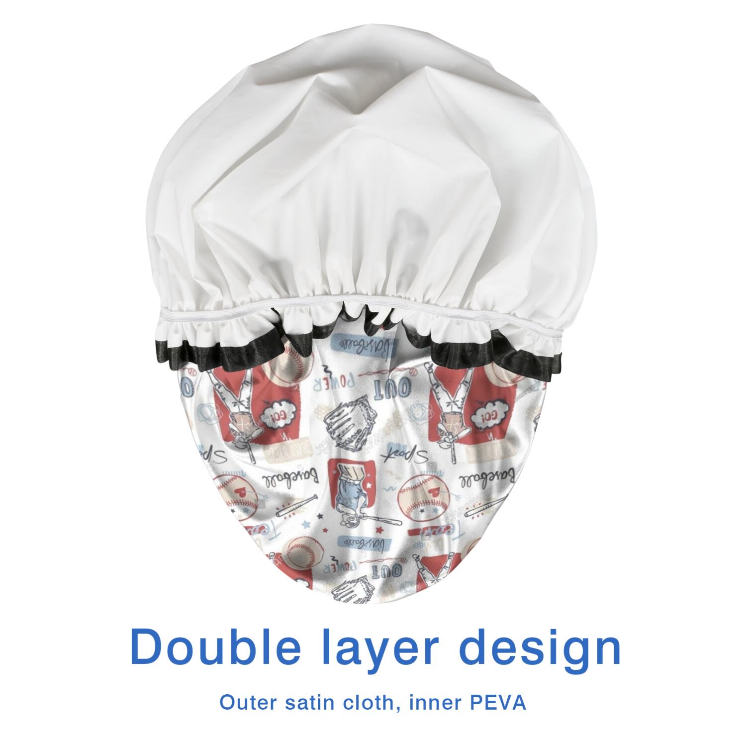 Shower Caps,Vintage Baseball Elements Pattern Waterproof Shower Cap for Women 4 Pieces,Double Reusable Hair Cover for Shower PEVA Elastic Stretch Hem