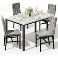 thumbnail image 2 of Baxluxe Dining Table Set for 4, Space Saving Rectangle Dining Table with 4 Velvet Dining Chairs, Faux Marble Kitchen Table and Chairs Set, Modern Dining Room Set for Kitchen, Pub, Beige+Gray, 2 of 6