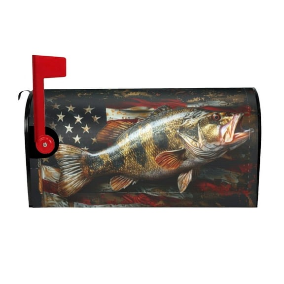 PHELIKA Bass Fish Jumping American Flag 01 Magnetic Mailbox Covers Standard Size 21"H x 18"W