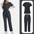 thumbnail image 5 of WULMLEO 2 Piece Scrubs Outfits for Women Short Sleeve Stretch Scrub Sets Petite V Neck Trendy Nurse Uniform Shirts and Joggers Soft Comfortable Casual Medical Nursing Workwear Gray S, 5 of 6