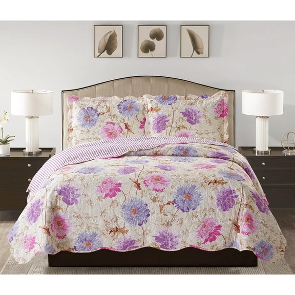 Suzy 3pc Reversible Quilt Set Purple - King Size
