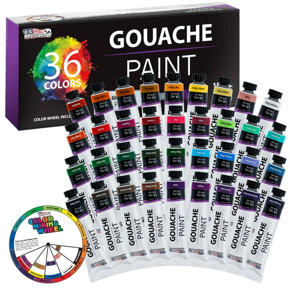 U.S. Art Supply Professional 36 Color Set of Gouche Paint in Large 18ml Tubes - Bonus Color Mixing Wheel