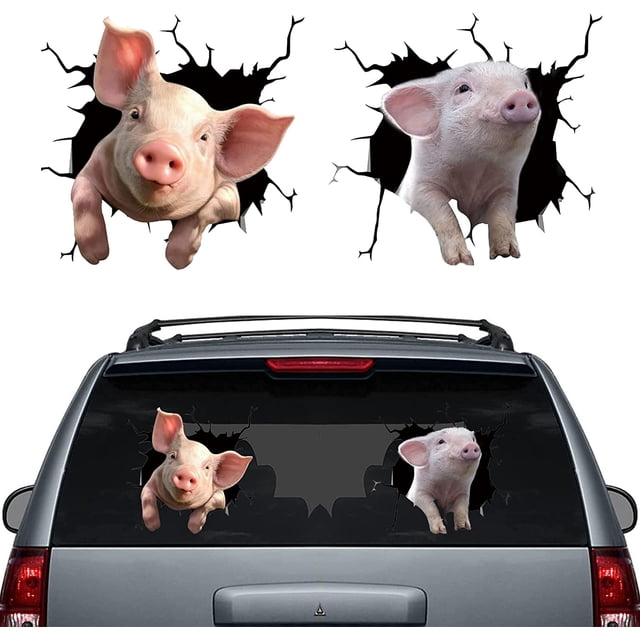 Animales divertidos pegatinas de coche cerdos grietas pegatinas de coche pegatinas 3D pegatinas de ventana de mascotas pegatinas estáticas 2 uds TUNC Sencillez