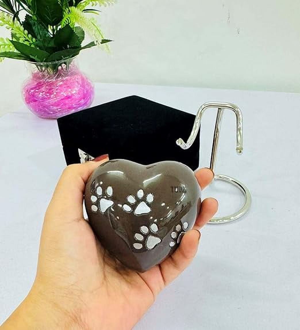 Brown Foot Print Heart Urn Keepsake Cremation Urn for Human pet Ashes Handcrafted Urn Heart Shaped - Perfect for Adults & Infants with Brass Stand 3inch