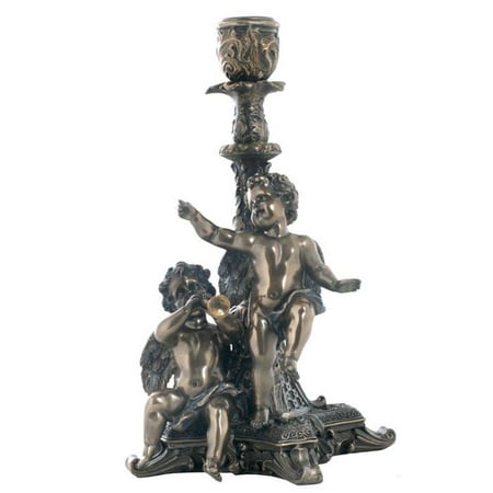 8.5 Inch Bronze Hued Candle Holder with Cherubs Playing (Best Hue Music App)