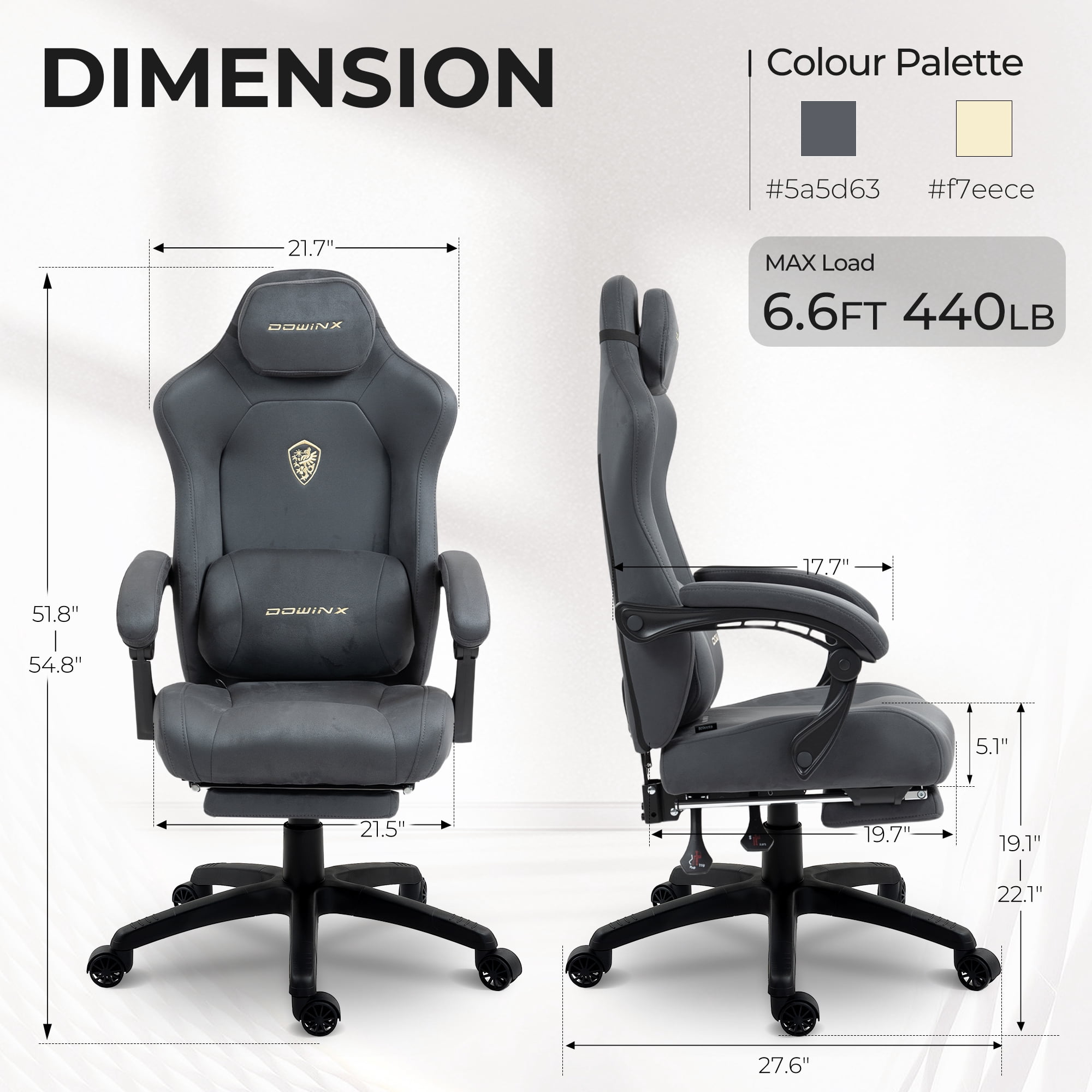 GOOSEA Big and Tall Gaming Chair with Footrest and Suede Fabric, Office Game Chair with Pocket Spring Cushion, High Back Ergonomic for Adults, 440LBS, Gray