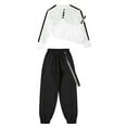 thumbnail image 4 of Haitryli Kids Girls 3Pcs Hip Hop Jazz Dance Outfits Hollow Out Crop Top Baggy Cargo Pants Streetwear Ivory 12, 4 of 5
