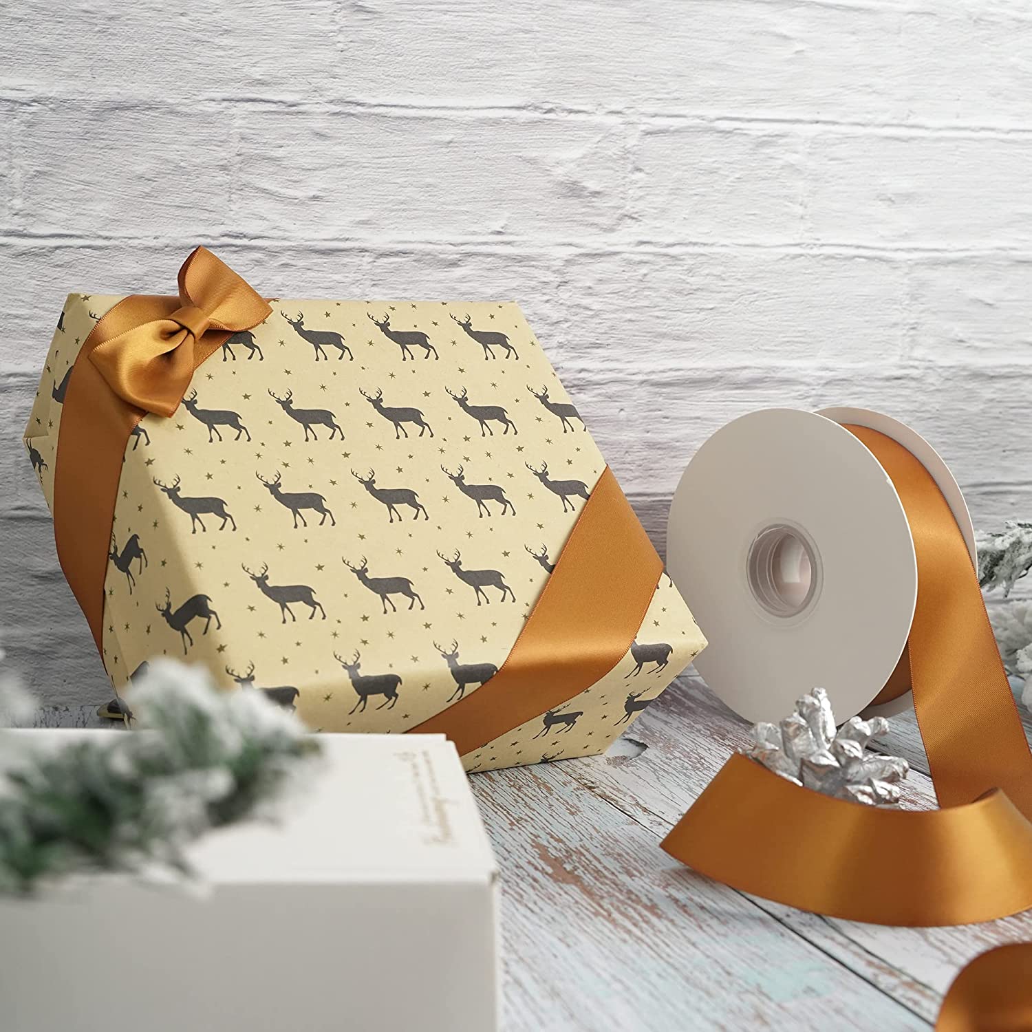 Copper Ribbon Satin 1-1/2" Wide Double Face Polyester Satin Ribbons for Crafts, Thick Silk Ribbon for Gift Wrapping Hair Bows Floral Bouquet Cake Box Christmas Decor Party Favor - 50 Yards