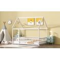 thumbnail image 6 of LOOM Full Size House Floor Wooden Bed with Roof Frame,Safety Guardrails,Whtie, 6 of 9
