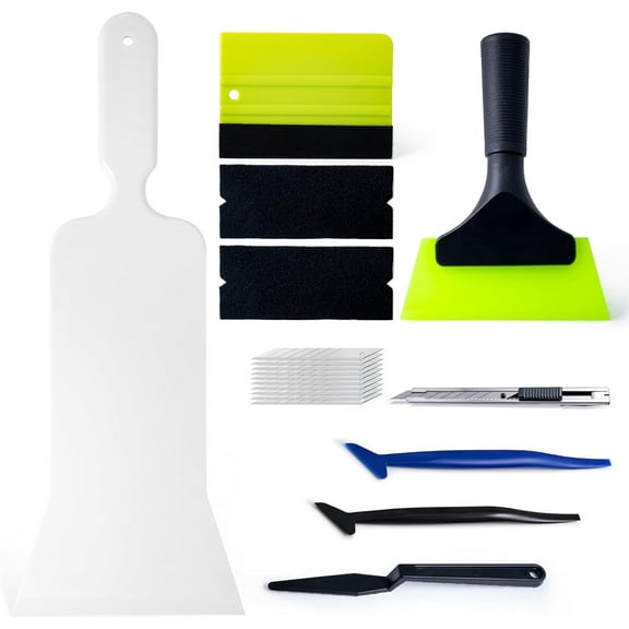 Bulldozer Squeegee Window Tint Kit, Car Squeegee for Windshields, Back Window, Felt Squeegee & 2 Felt Tape, Utility Knife & 10PCS Blades, 2 Micro Squeegee & Corner Squeegee Vinyl Wrap Tools