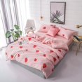 thumbnail image 3 of Juego de cama de poliéster con estampado de fresas, funda de almohada, funda nórdica de sábana plana (para cama de 1,5 m), 3 of 8