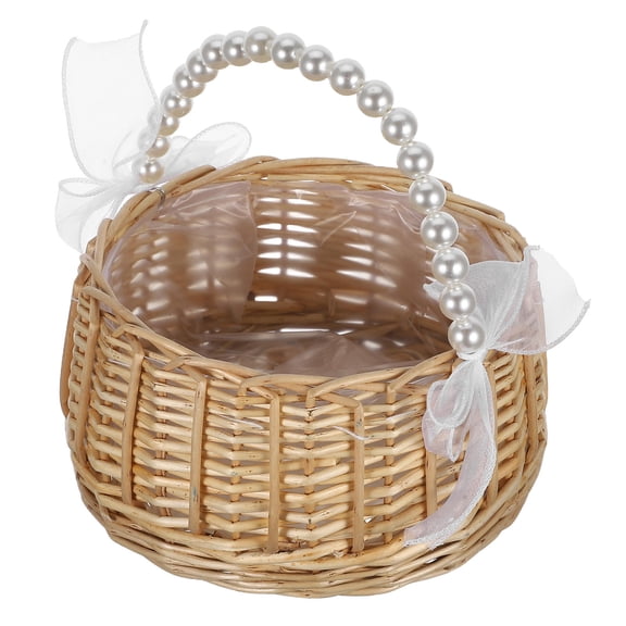 Homoyoyo Handmade Beige Willow Flower Basket with Handle for Wedding, Home Decor, Centerpiece, , and Party Use