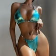 thumbnail image 2 of Black and Friday Women's Trendy Shiny Metallic Bikini Set Triangle Halter Padded Bra Adjustable G-String Two-Piece Swimsuit Bathing Suits Beachwear Light Blue L, 2 of 8