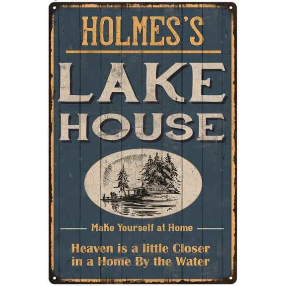 HOLMES'S Lake House Blue Cabin Home Decor Gift 8x12 Metal 208120038161