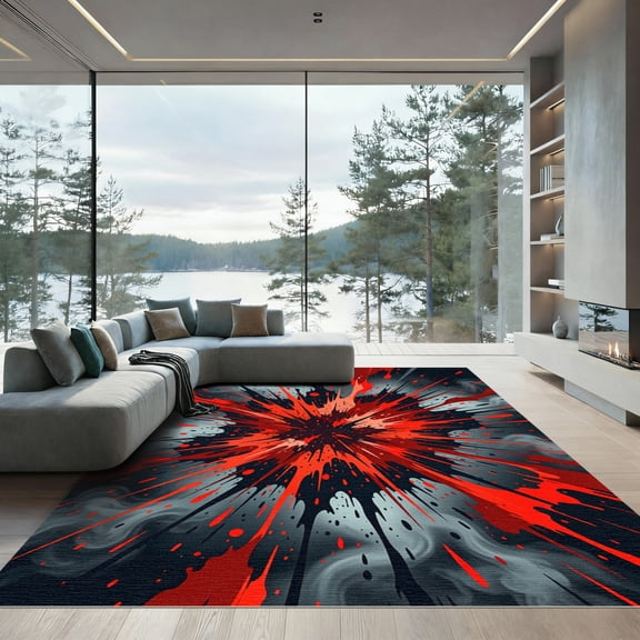 ODIKA 4' x 6' Machine Washable Non-Slip Area Rug, abstract print High Traffic Rug, Red, 949369