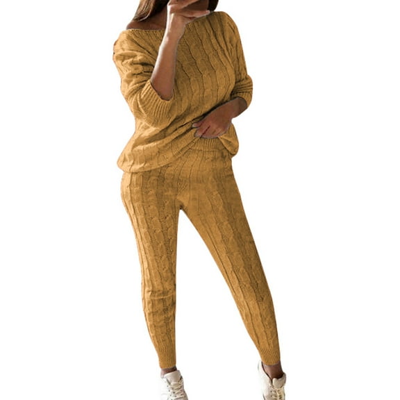 SXcggal Casual Cable Knit Sweater Sets For Women Elegant And Warm For Autumn And Winter Leisure Elegant Comfortable Women's Pants Set