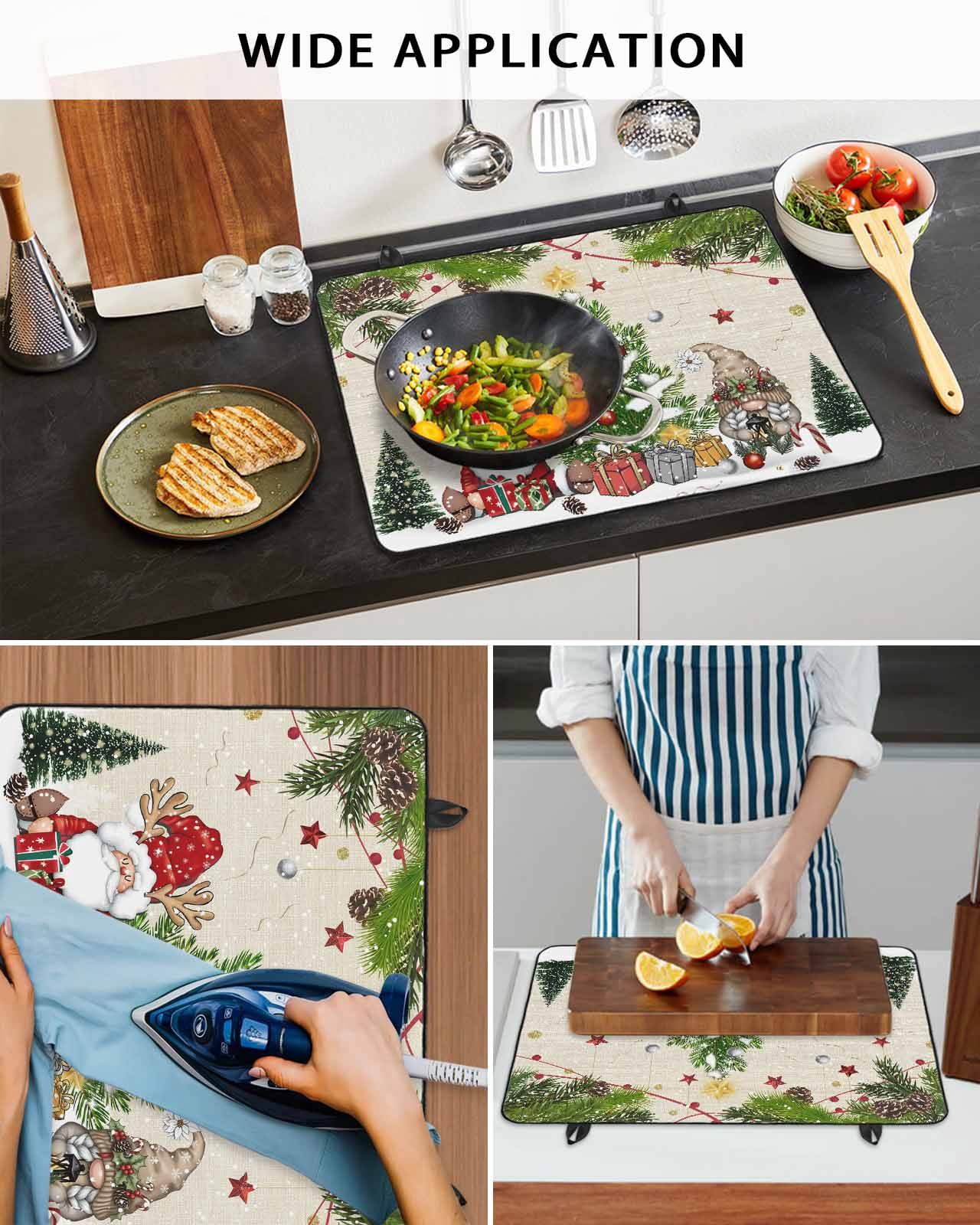 Large Induction Cooktop Protector Mat Beige Christmas Stove Top Covers for Electric Stove, Gnomes Xmas Tree Snowflake Winter Gifts Rustic Decorative Stove Burner Cover Mats, Glass Top Stove Cover