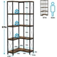 thumbnail image 2 of Corner Bookshelf, 5 Tier Industrial Style Design Corner Shelf with Metal Frame and Open Shelves for Living Room, Bedroom, Study, Flamed Color, 2 of 9
