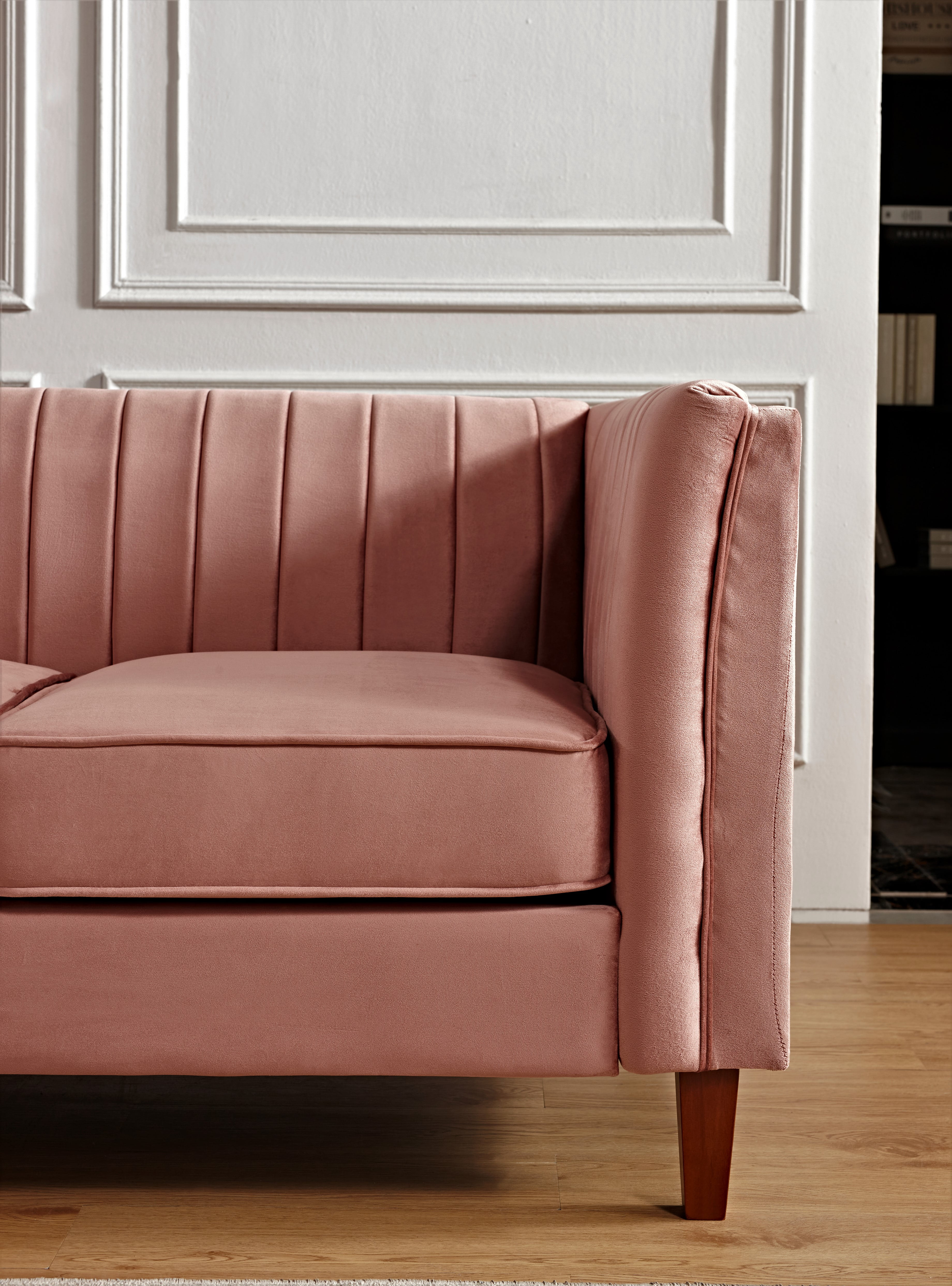 Uspridefurniture Plainfield Line Tufted Square Velvet Loveseat,Pink