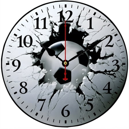 CozyHour 9.84 Inch Soccer Wall Clock, Sports Ball Breaking Wall Design, Round Analog Decorative Clock for Boys Room, Bedroom, Game Room