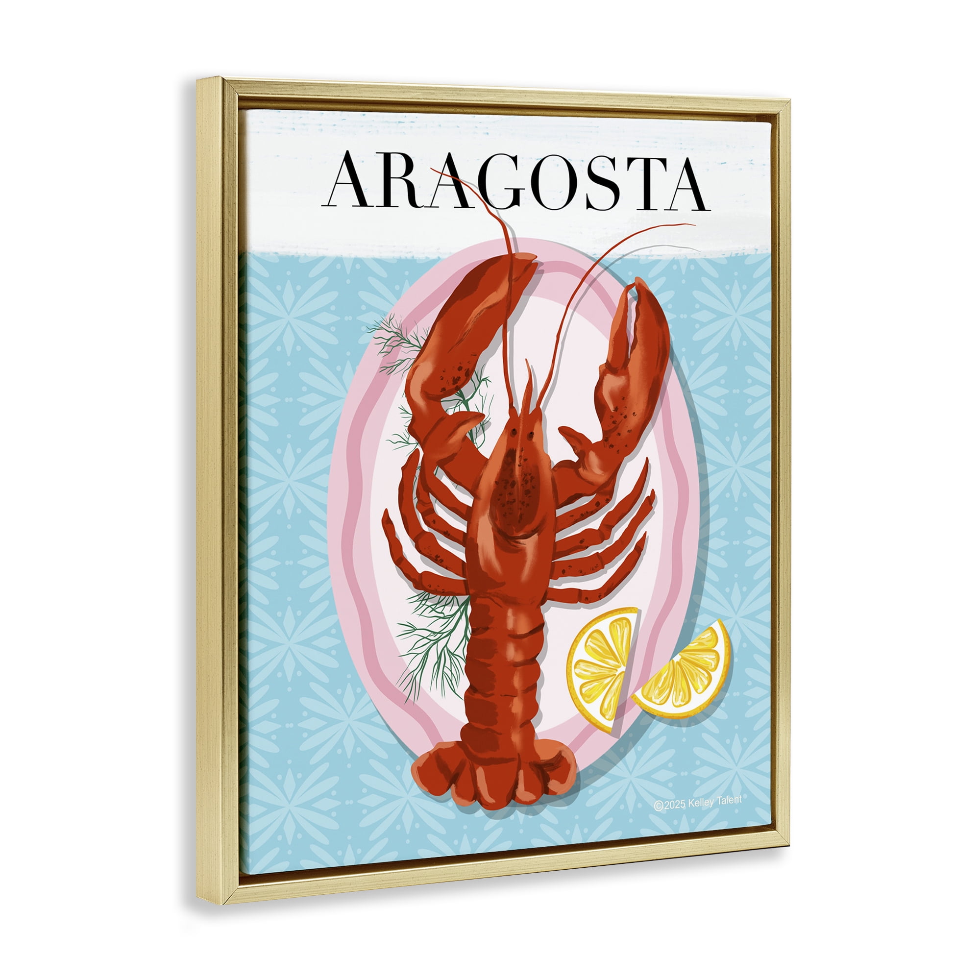 Stupell Industries Aragosta Lobster Dish Gold Framed Floater Canvas Wall Art, design by Kelley Talent