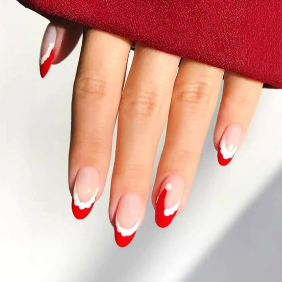 Christmas Press on Nails Short Square Fake Nails with Snowflake Glitter Snowman Design Nails Press ons Red Xmas Full Cover False Nails Glossy Christmas Stick on Nails for Women 24Pcs Red-6 Santa Hat