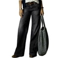 thumbnail image 2 of Wide Leg Jeans for Women Mid Waist Baggy Denim Washed Pants Without Belt Black L, 2 of 5