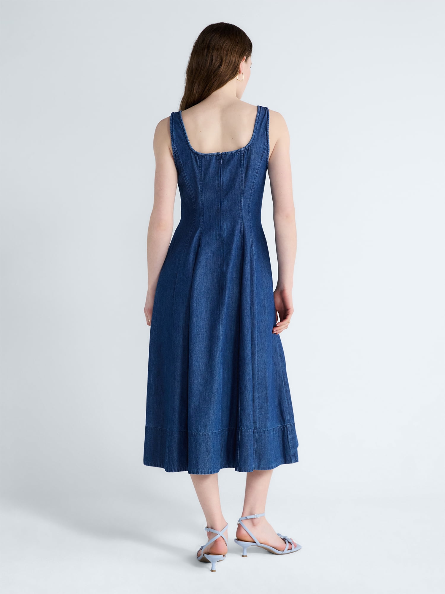 Free Assembly Womans Sleeveless Square Neck Paneled Midi Dress Size-XS-XXL