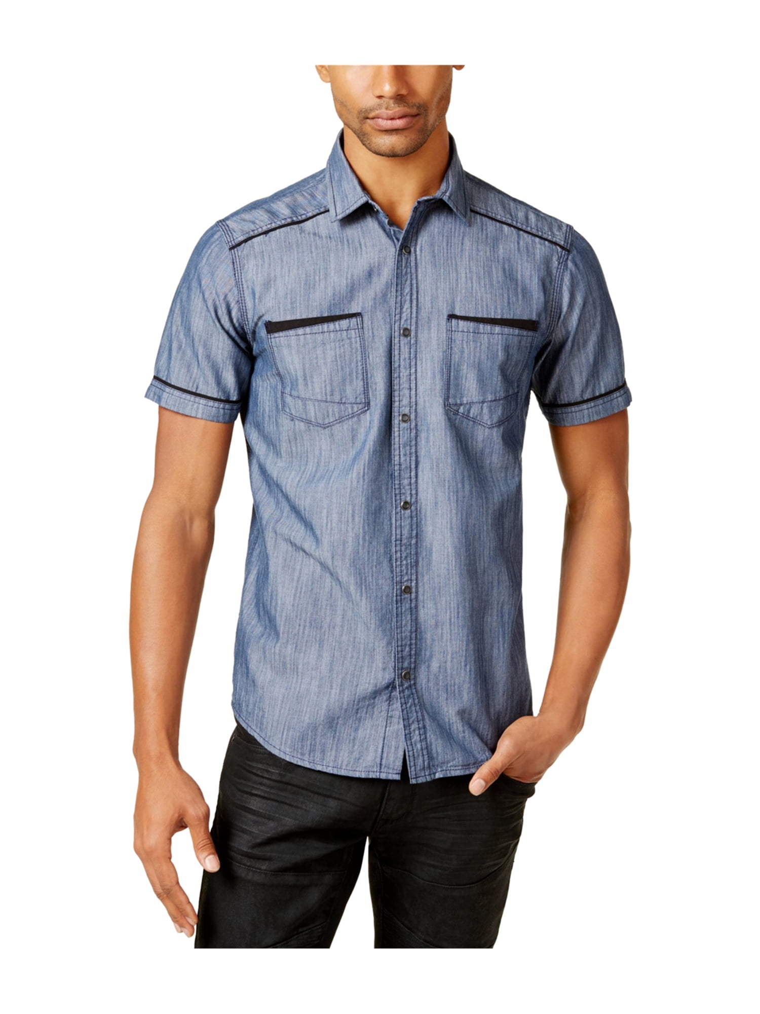 I-N-C Mens Shiny Chambray Button Up 