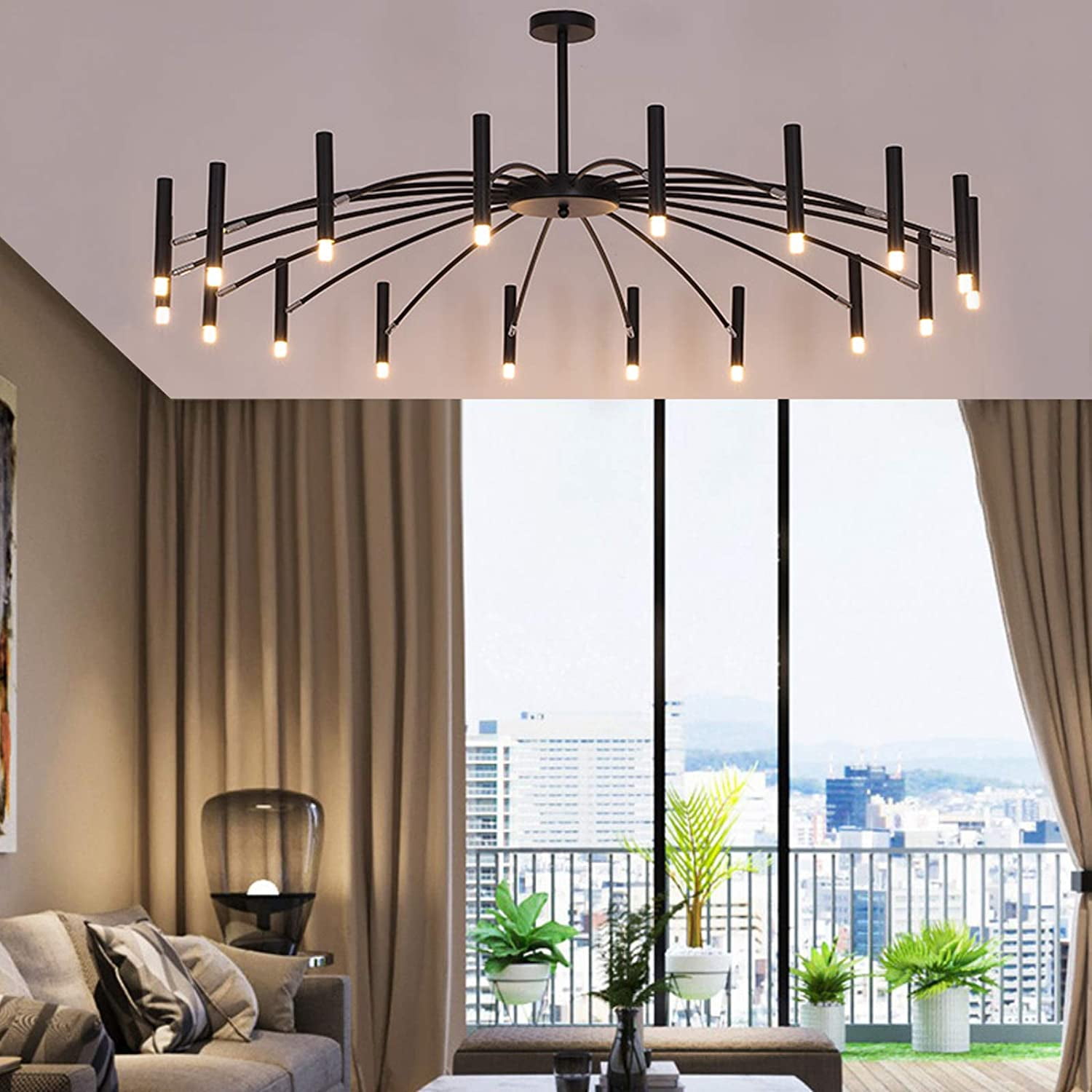 FETCOI Modern 18-Light Pendant Light Ceiling Light Fixture Nordic Metal Chandelier