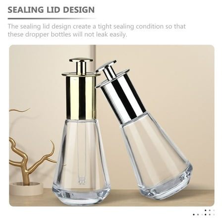 Toyvian 2Pcs Refillable Clear Glass Press Dropper Bottles with Sealing Lid for Portable Liquid Storage