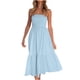 thumbnail image 2 of ICHUANYI Clearance Women Summer Bohemian Solid Color Casual Strapless Party Long Maxi Dress(Light Blue, S) ICHUANYI WER2023080913386, 2 of 8