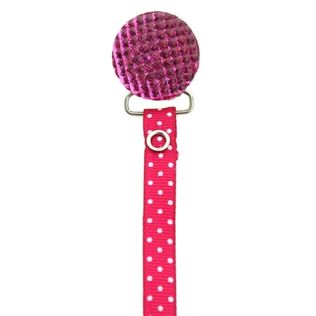 Polka Dot Ribbon Quilted Crystal Pacifier Clip