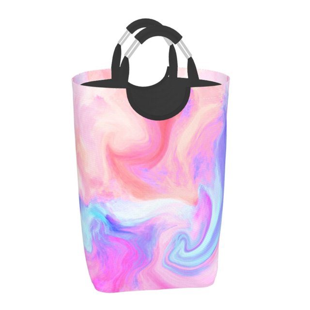 Waterproof Collapsible Laundry Hamper, Pink Watercolor Texture Aluminum Handle Laundry Bag Storage Basket, 50L