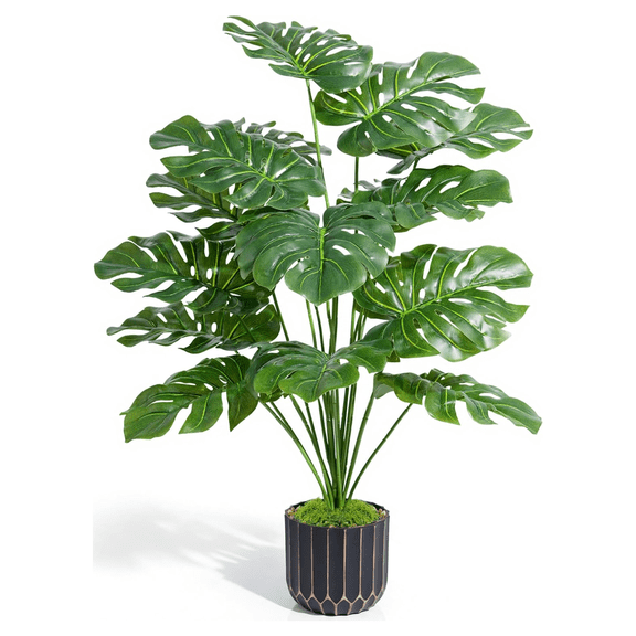 Artificial Monstera Plant 18 Leaves Potted Faux Split Leaf Philodendron in Pot 24 Inch Tall for Indoor Home Office Decor