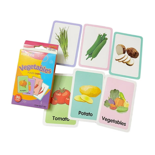 36 tarjetas de aprendizaje para niños, tarjetas cognitivas, lectura y ortografía para niños pequeños. Verduras