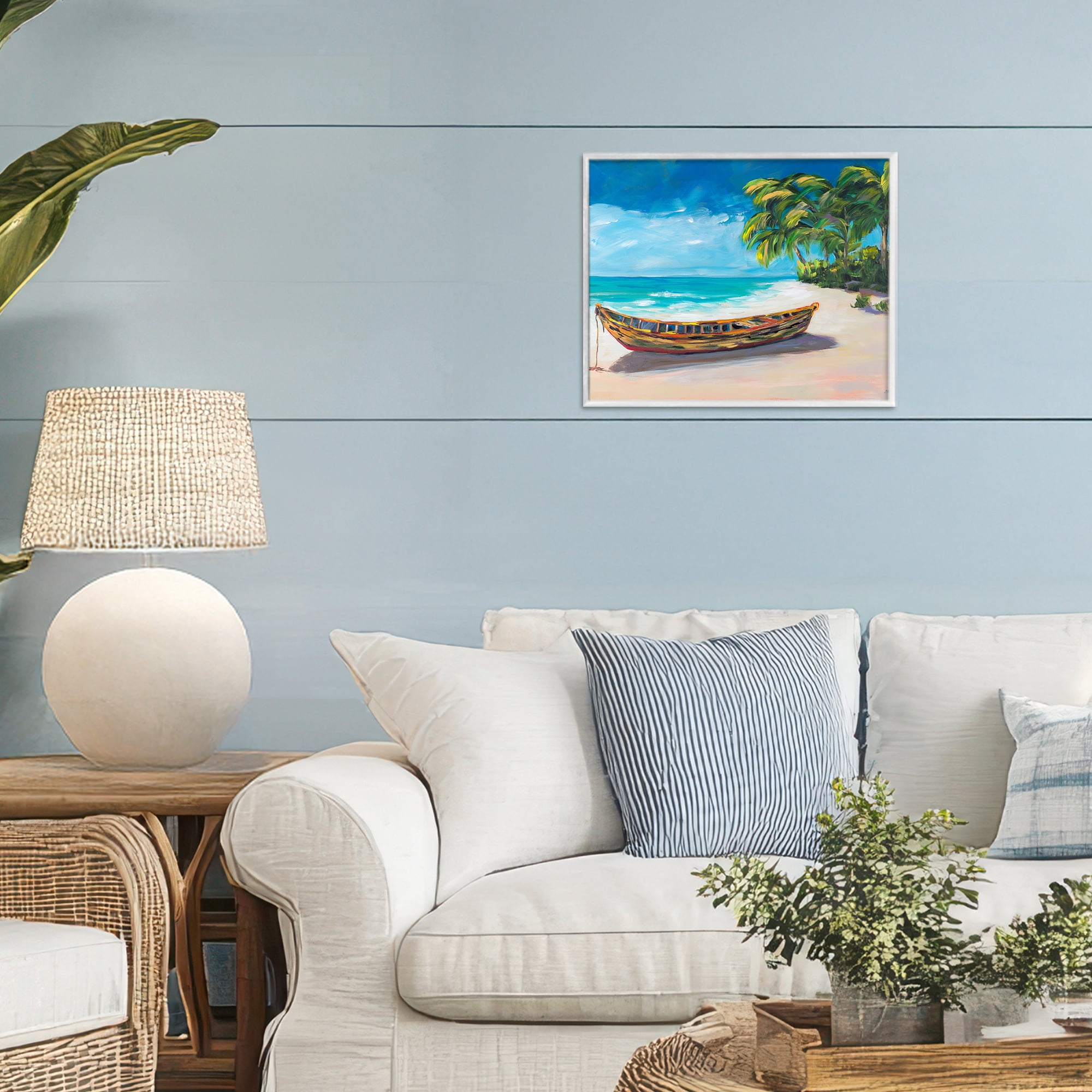 Stupell Industries Boat on Lost Island White Framed Giclee Art, design by Julie DeRice