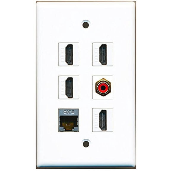 RiteAV - 4 HDMI 1 Port RCA Red 1 Port Shielded Cat6 Ethernet Wall Plate