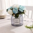 thumbnail image 3 of Ounissouiy Ramo de rosas artificiales de 12 cabezas, paquete de flores, decoración del hogar, boda, flor falsa Flores artificiales blanco azul, 3 of 6
