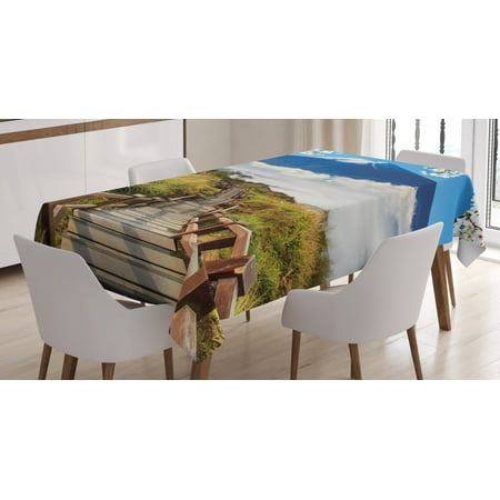 

Nature Tablecloth Cloudy Mountain Valley Road Spring Paradise Inspirational Peaceful High Tops Scenery Rectangular Table Cover for Dining Room Kitchen 60 X 84 Inches Multicolor by Ambesonne