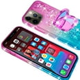 thumbnail image 4 of SOGA Quicksand Cover Cute Girl Phone Case Compatible for Apple iPhone 13 Pro Max Case, with Ring for Magnetic Car Mounts, Lanyard, Tempered Glass - Pink / Teal, 4 of 5