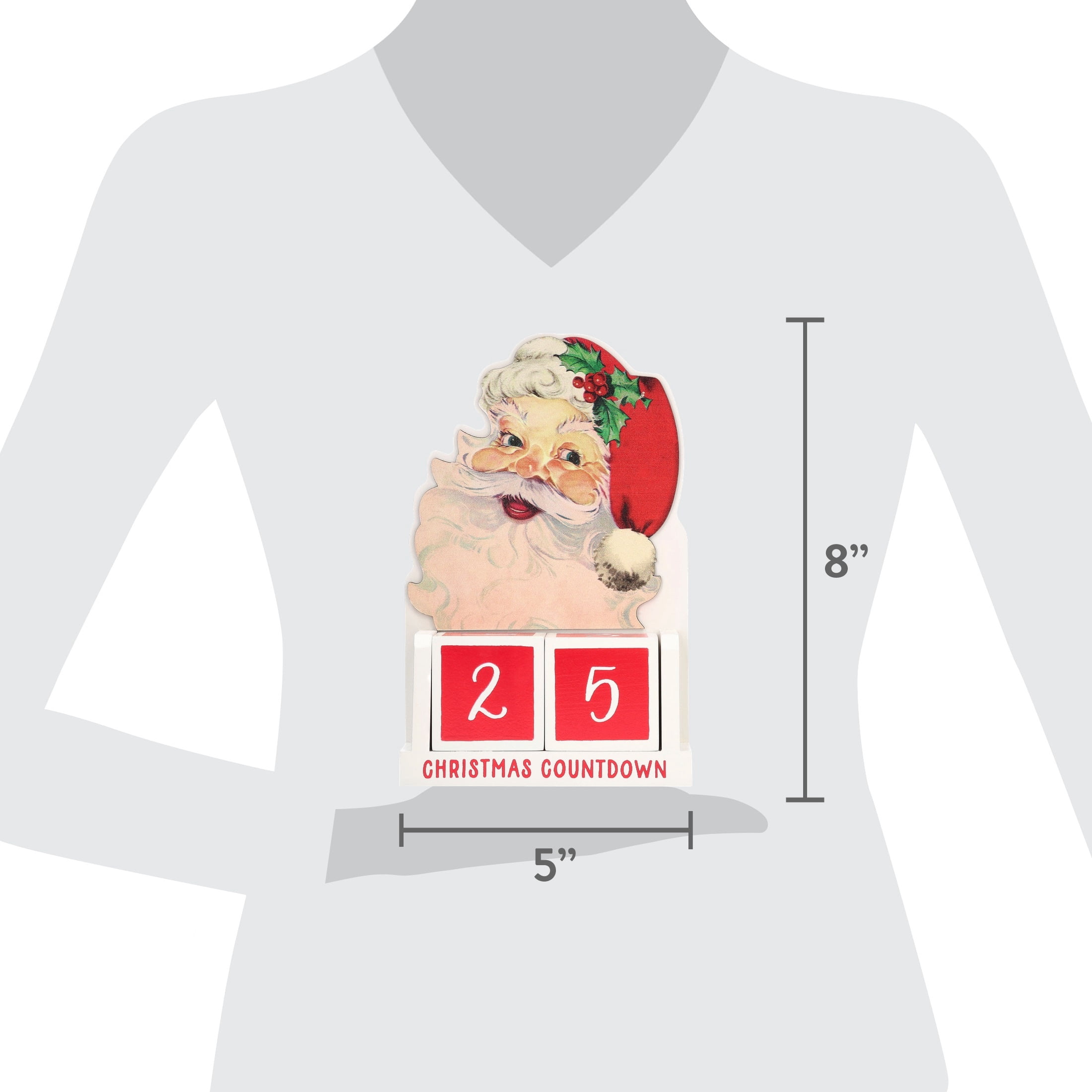 Santa's Countdown Advent Calendar Christmas Decoration, Red and White, 5" x 8", by Holiday Time